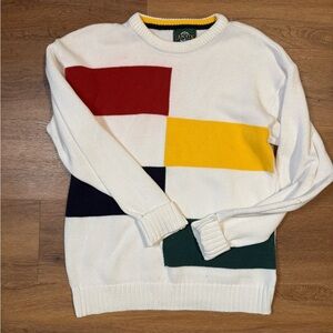Color Block vintage Sweater - White, Red, Yellow, Green